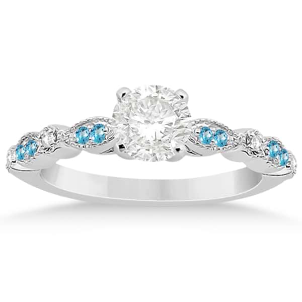 Marquise & Dot Blue Topaz Diamond Engagement Ring 18k White Gold 0.24