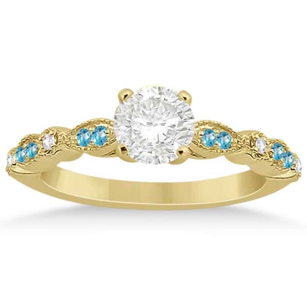 Marquise & Dot Blue Topaz Diamond Engagement Ring 18k Yellow Gold 0.24