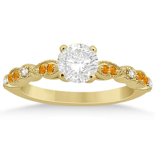 Marquise & Dot Citrine Diamond Engagement Ring 14k Yellow Gold 0.24ct