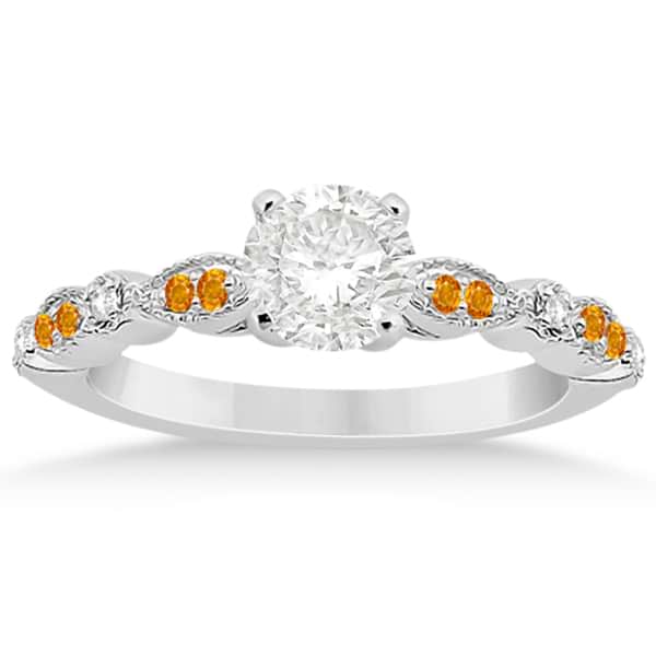 Marquise & Dot Citrine Diamond Engagement Ring 18k White Gold 0.24ct