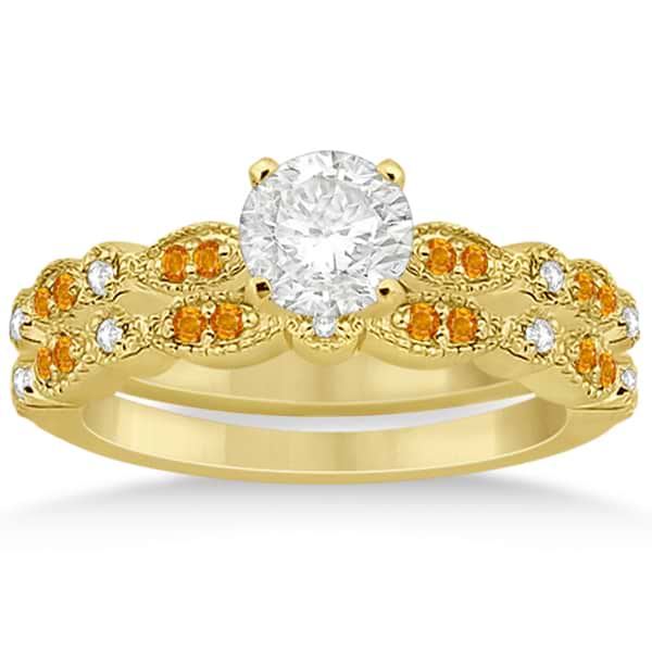 Marquise & Dot Citrine & Diamond Bridal Set 14k Yellow Gold (0.49ct)