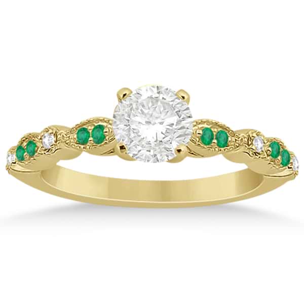 Emerald & Diamond Marquise Engagement Ring 14k Yellow Gold (0.20ct)
