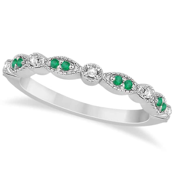 Petite Emerald & Diamond Marquise Wedding Band Platinum 0.21ct