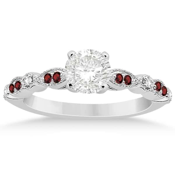 Marquise & Dot Garnet & Diamond Engagement Ring 18k White Gold 0.24ct