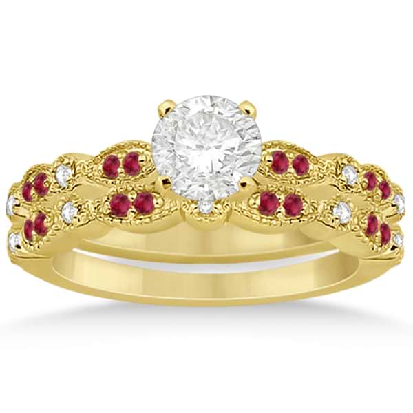 Ruby & Diamond Marquise Bridal Set 14k Yellow Gold (0.41ct)