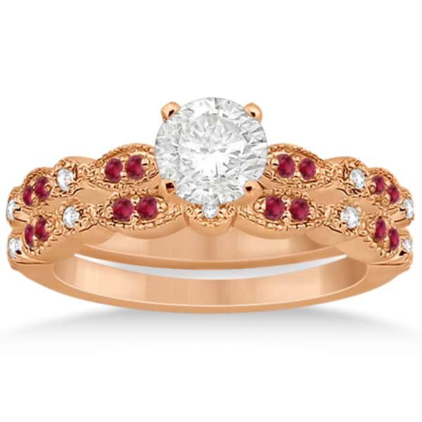 Ruby & Diamond Marquise Bridal Set 18k Rose Gold (0.41ct)