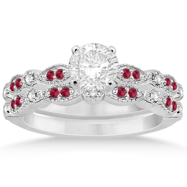 Ruby & Diamond Marquise Bridal Set 18k White Gold (0.41ct)