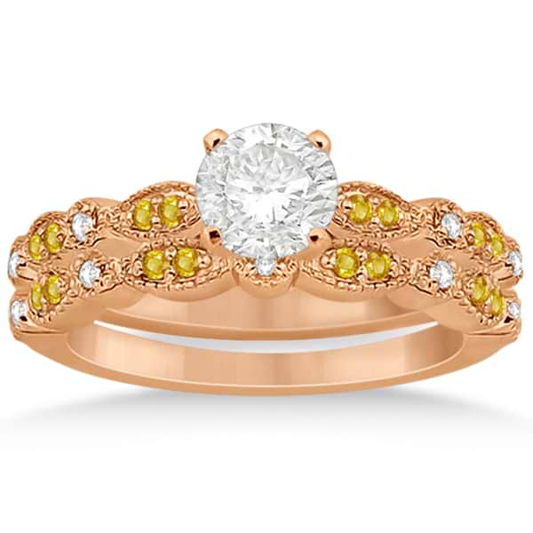 Yellow Sapphire & Diamond Marquise Bridal Set 14k Rose Gold (0.49ct)