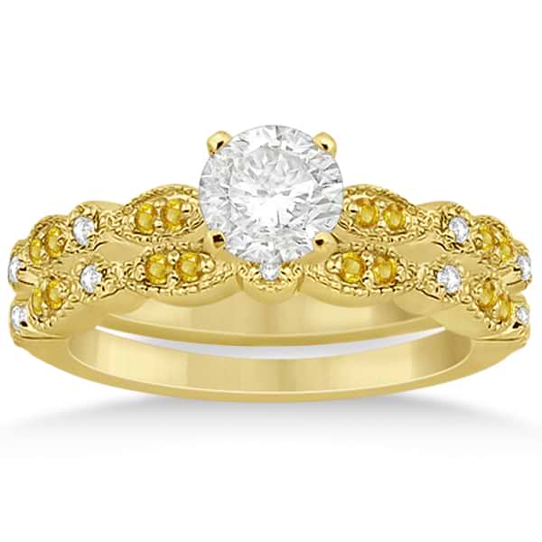 Yellow Sapphire & Diamond Marquise Bridal Set 14k Yellow Gold (0.49ct)