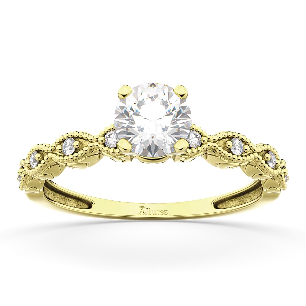 Petite Antique-Design Diamond Engagement Ring 14k Yellow Gold (0.75ct)