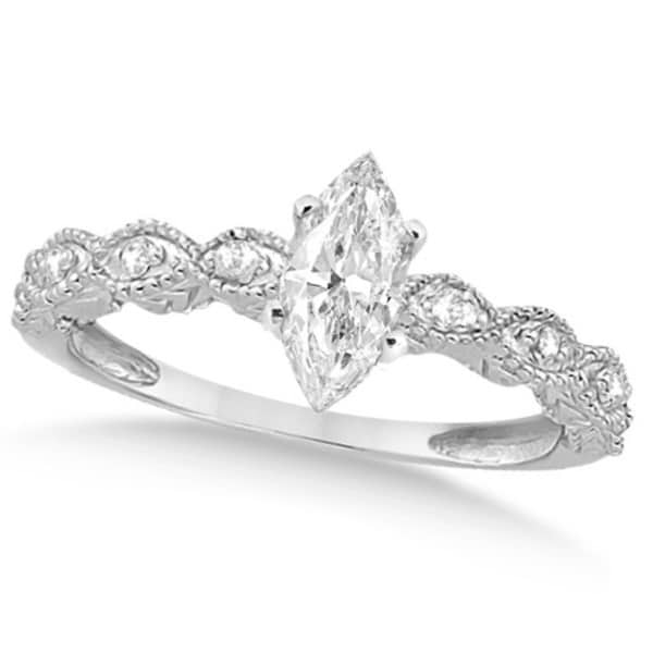 Marquise Antique Diamond Engagement Ring in 14k White Gold (0.50ct)