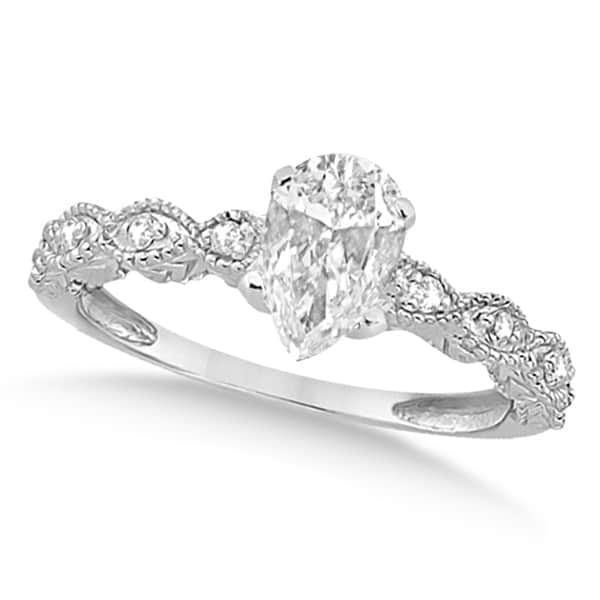 Pear-Cut Antique Diamond Engagement Ring in 14k White Gold (0.50ct)