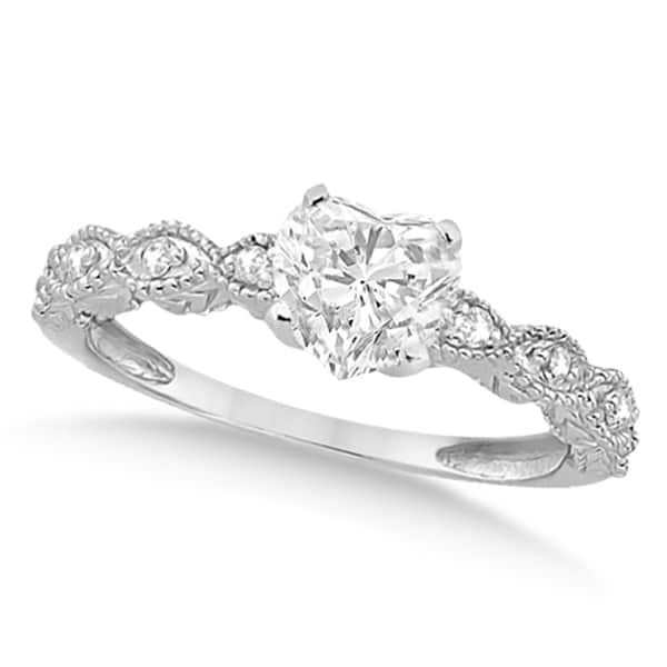 Heart-Cut Antique Diamond Engagement Ring in 14k White Gold (0.75ct)
