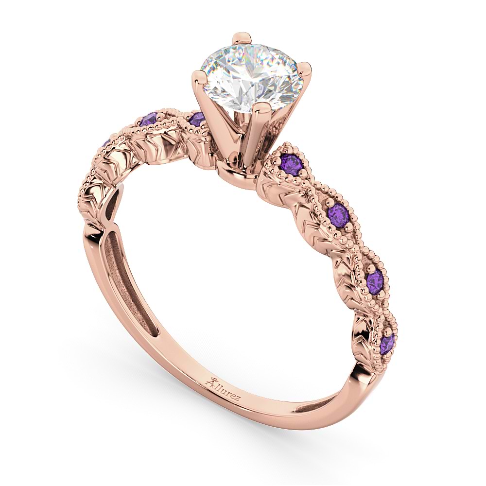 Vintage Diamond & Amethyst Engagement Ring 14k Rose Gold 1.00ct
