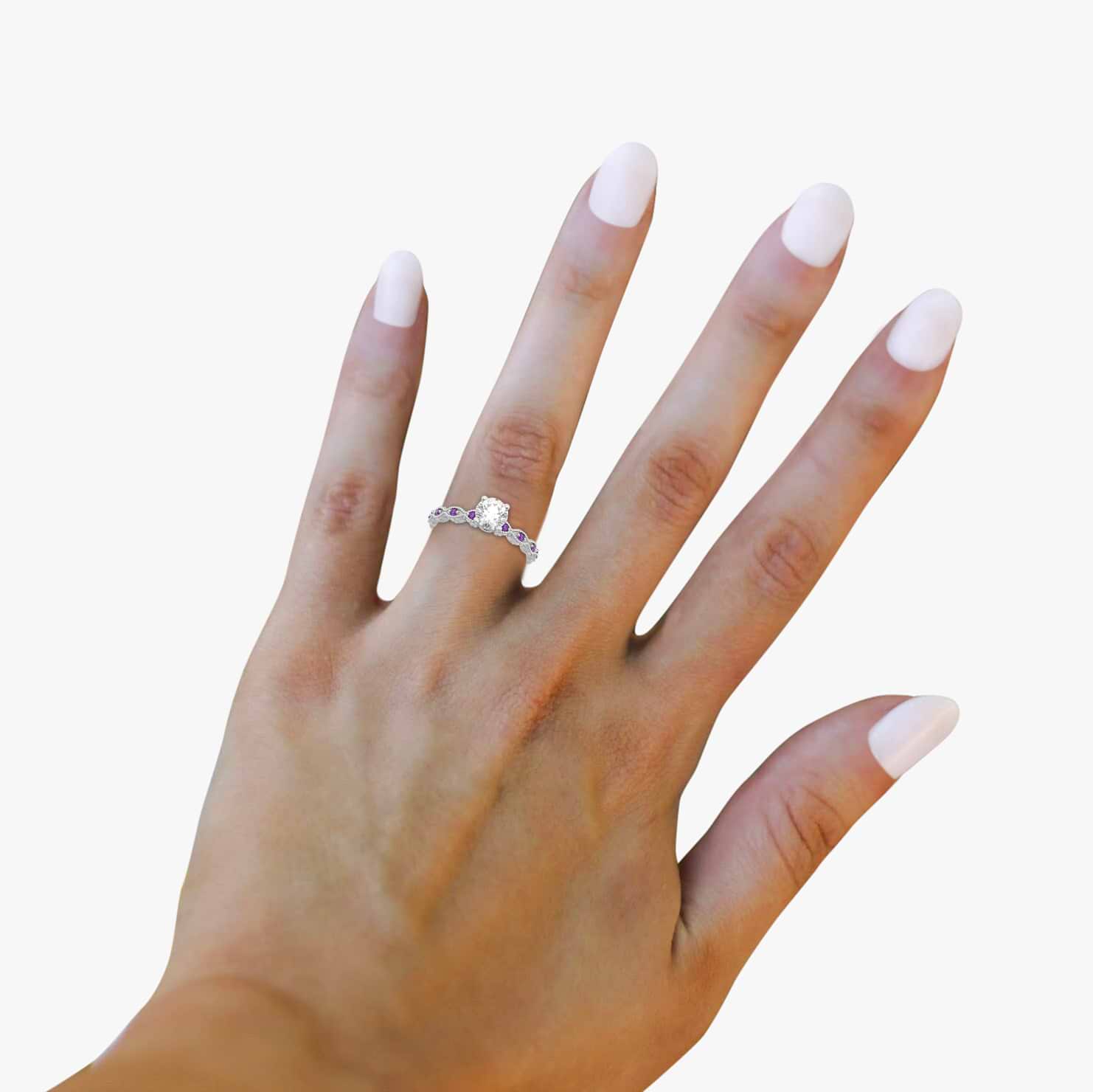 Vintage Diamond & Amethyst Engagement Ring 14k White Gold 0.75ct