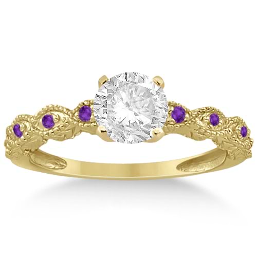 Vintage Diamond & Amethyst Engagement Ring 14k Yellow Gold 0.50ct