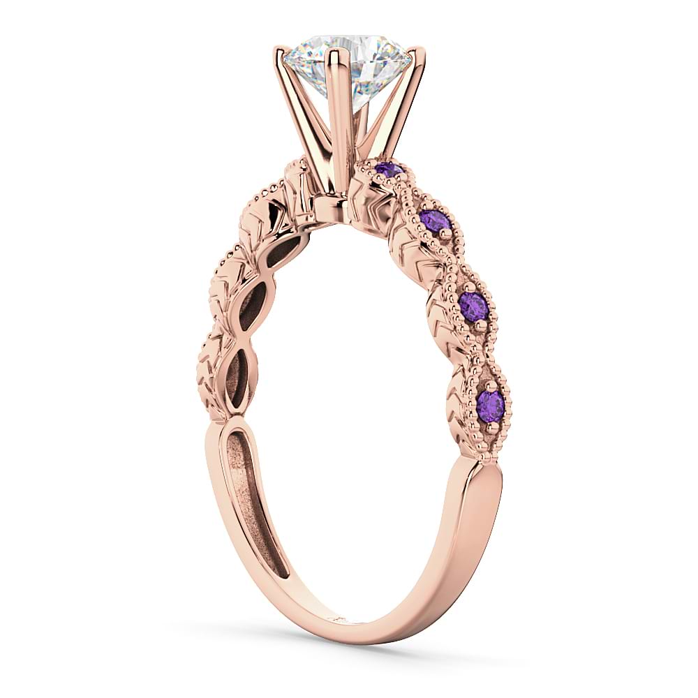 Vintage Diamond & Amethyst Engagement Ring 18k Rose Gold 0.50ct