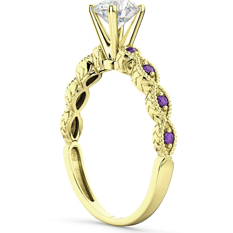 Vintage Diamond & Amethyst Engagement Ring 18k Yellow Gold 1.50ct