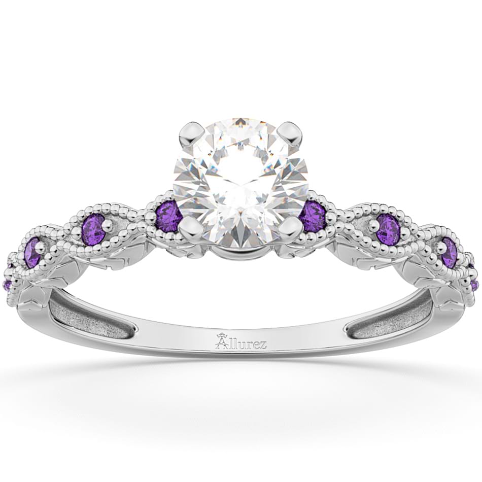 Vintage Lab Grown Diamond & Amethyst Engagement Ring Platinum 0.50ct