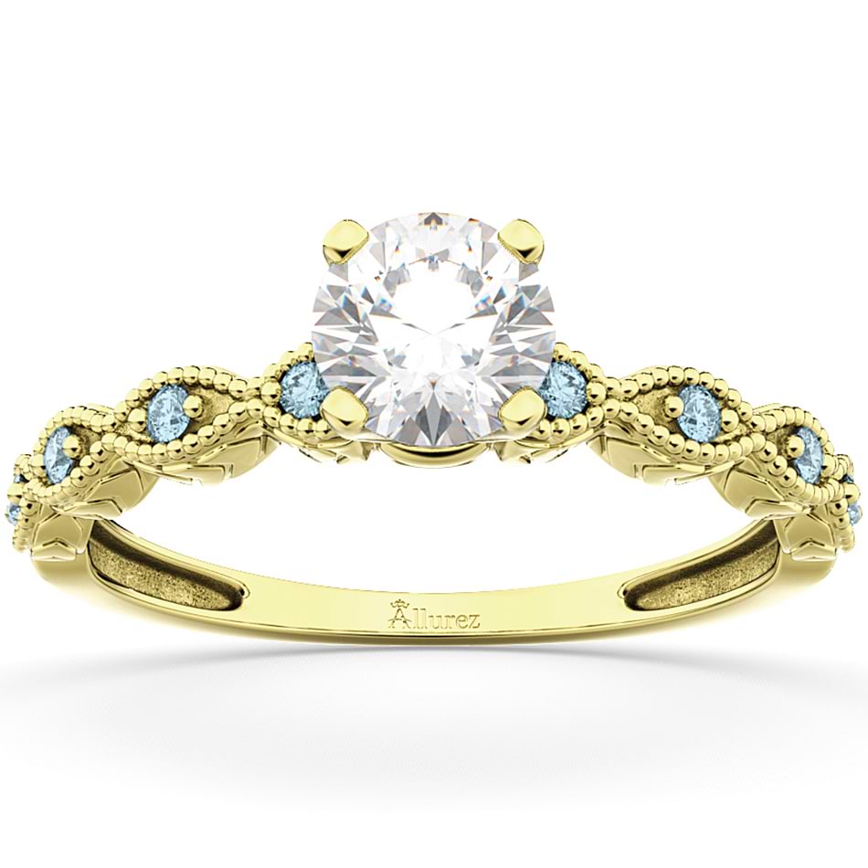 Vintage Diamond & Aquamarine Engagement Ring 14k Yellow Gold 1.50ct
