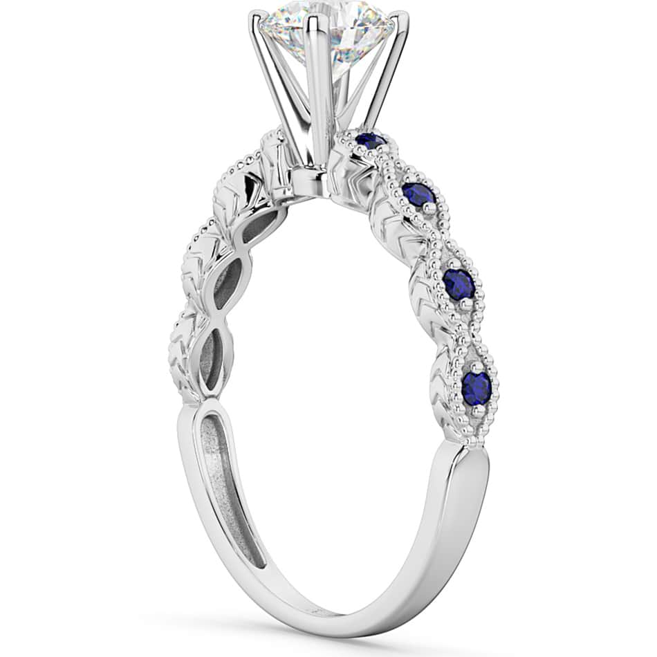 Vintage Diamond & Blue Sapphire Engagement Ring Palladium 0.50ct