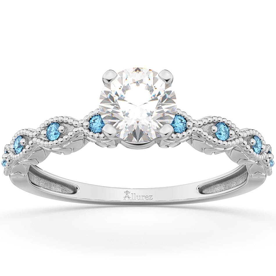 Vintage Diamond & Blue Topaz Engagement Ring 14k White Gold 0.75ct