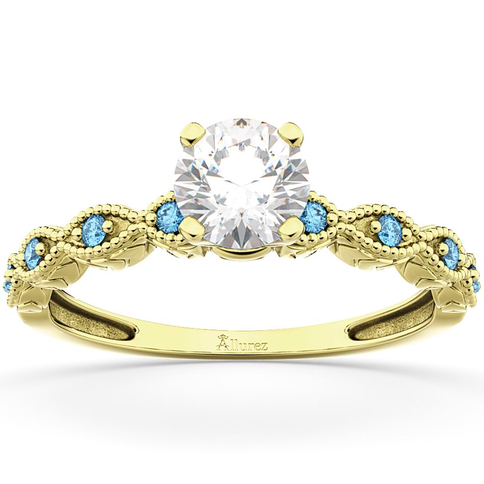 Vintage Diamond & Blue Topaz Engagement Ring 14k Yellow Gold 1.50ct
