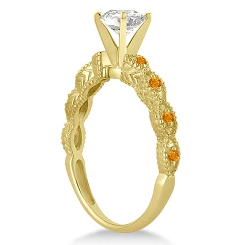 Vintage Diamond & Citrine Engagement Ring 14k Yellow Gold 1.50ct