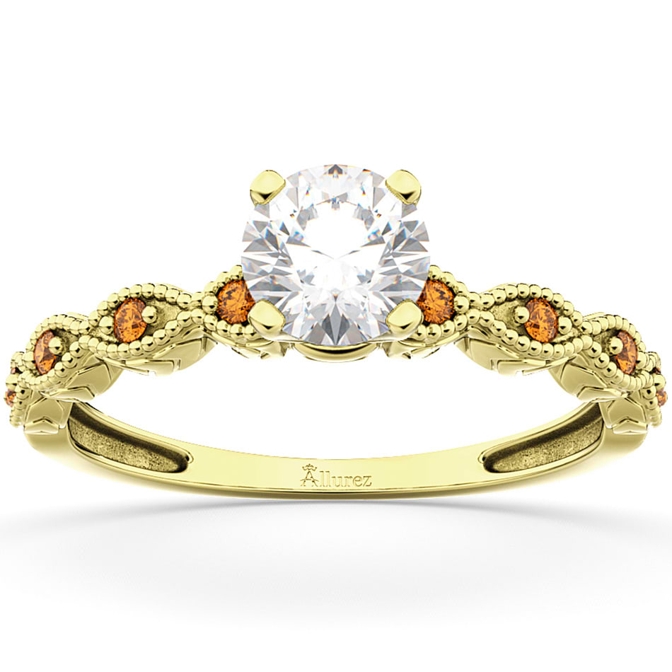Vintage Lab Grown Diamond & Citrine Engagement Ring 14k Yellow Gold 0.75ct
