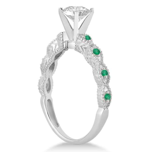 Vintage Diamond & Emerald Engagement Ring 18k White Gold 1.00ct