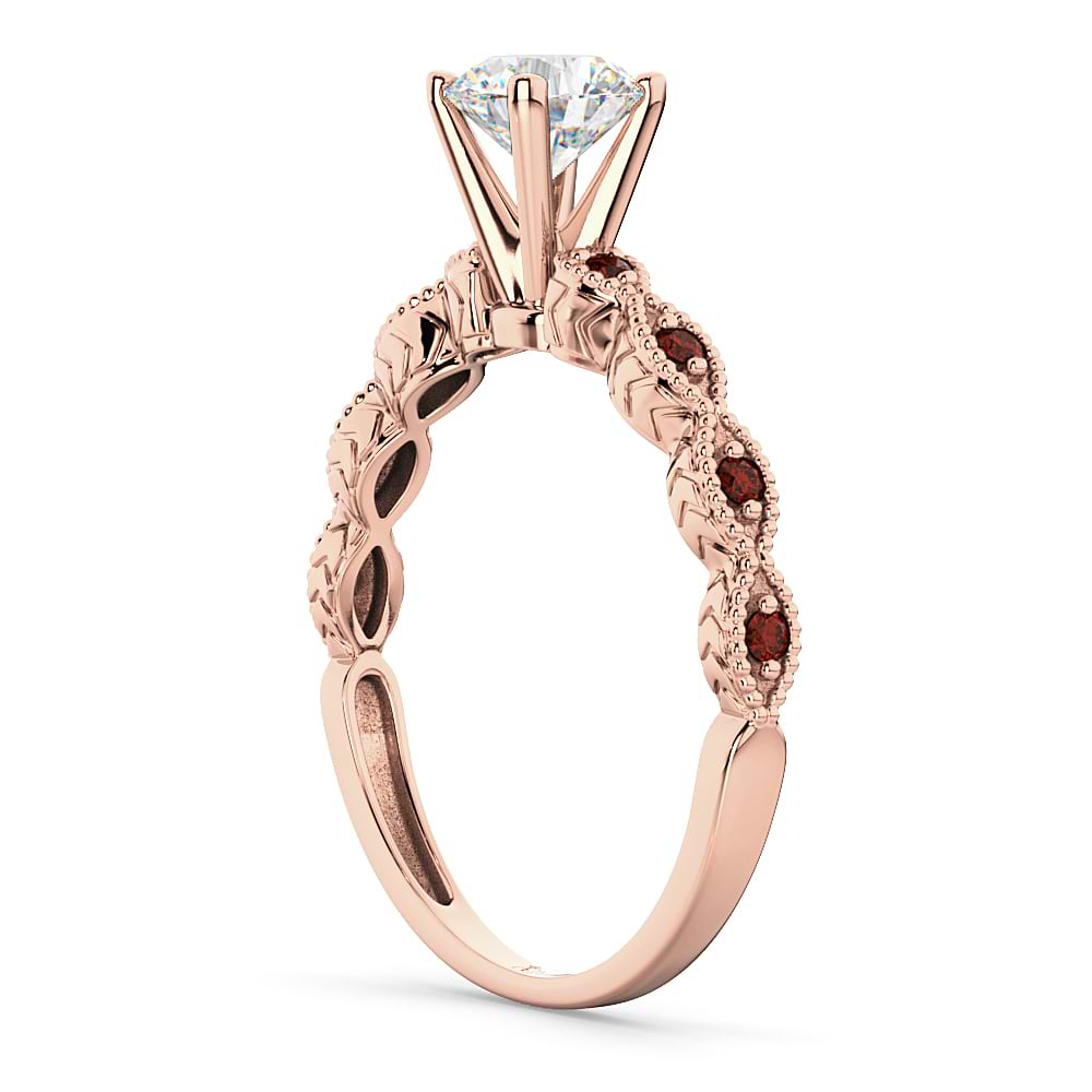 Vintage Diamond & Garnet Engagement Ring 14k Rose Gold 0.50ct