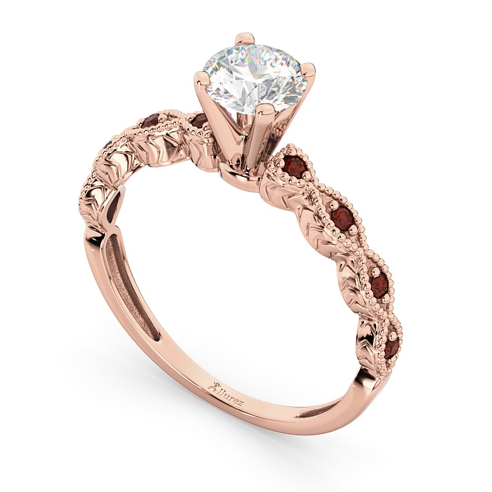 Vintage Diamond & Garnet Engagement Ring 14k Rose Gold 1.50ct