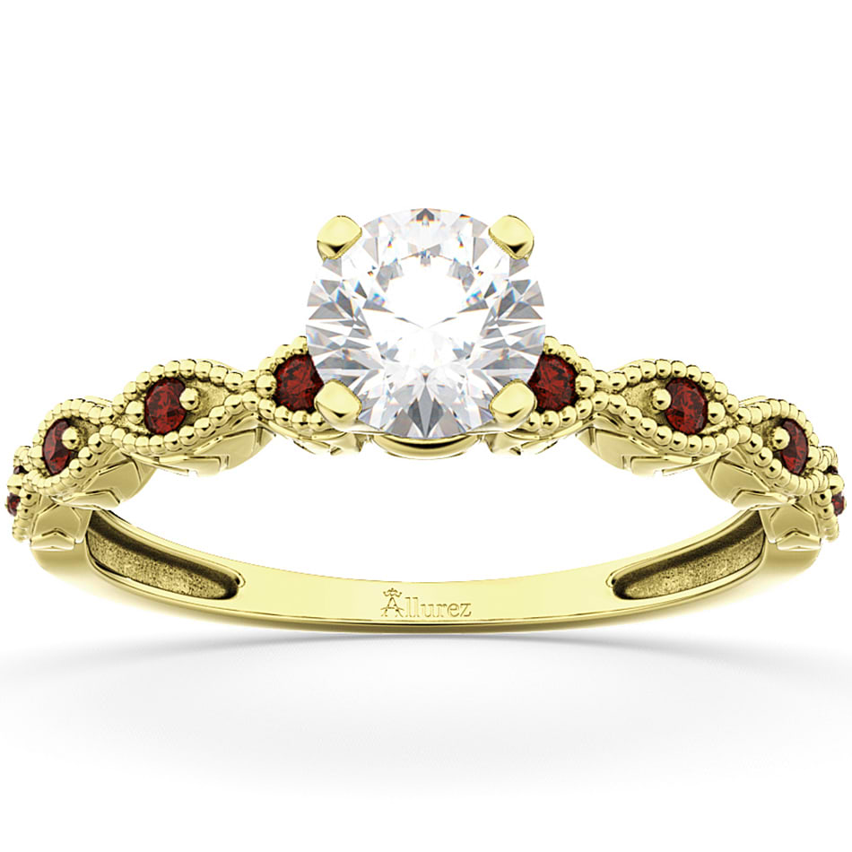 Vintage Diamond & Garnet Engagement Ring 18k Yellow Gold 0.75ct