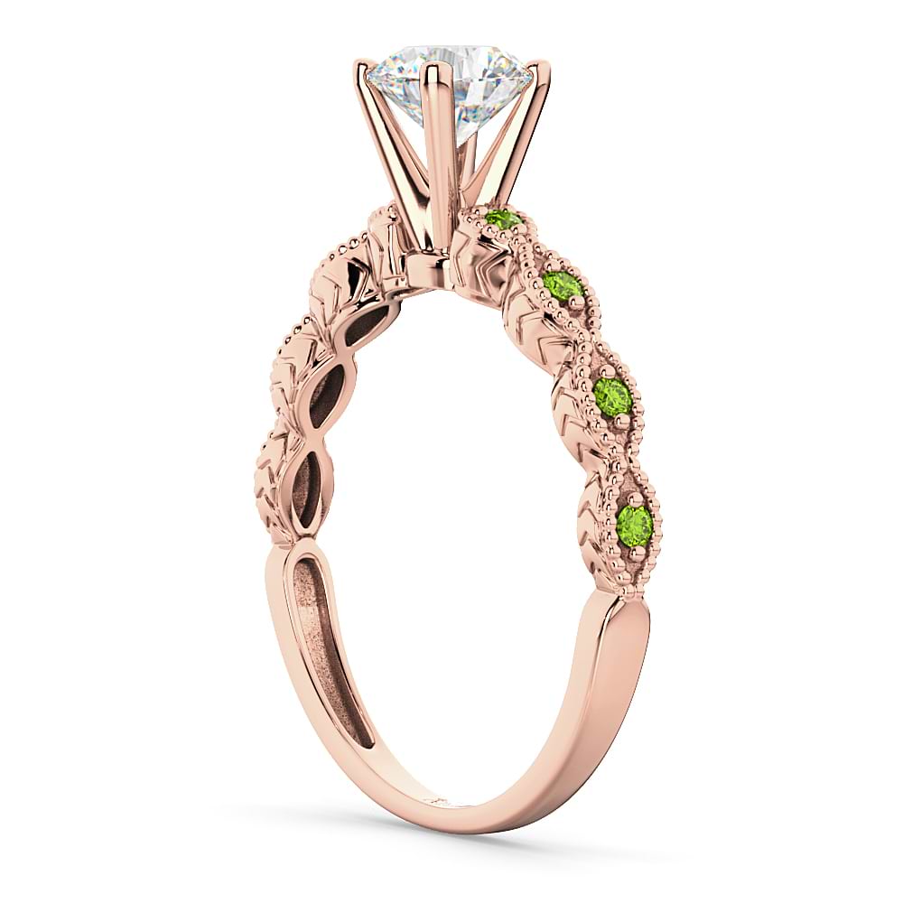 Vintage Diamond & Peridot Engagement Ring 14k Rose Gold 1.50ct