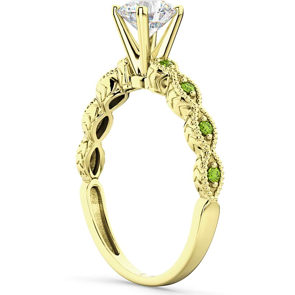 Vintage Diamond & Peridot Engagement Ring 14k Yellow Gold 0.50ct