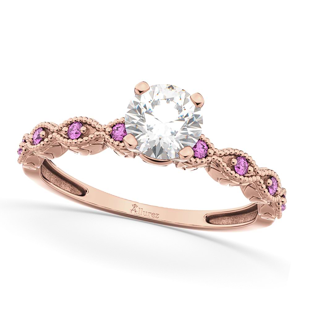 Vintage Diamond & Pink Sapphire Engagement Ring 14k Rose Gold 0.50ct
