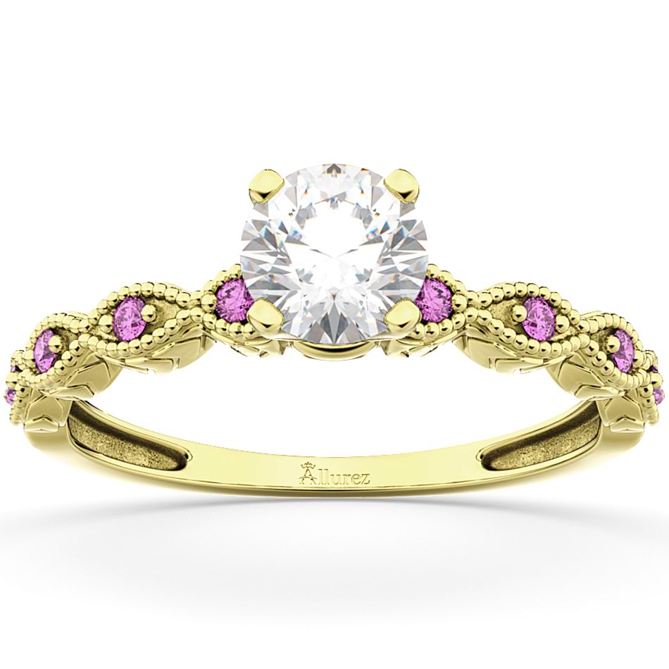Vintage Diamond & Pink Sapphire Engagement Ring 14k Yellow Gold 0.50ct
