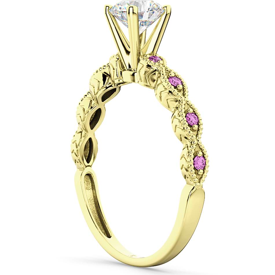 Vintage Diamond & Pink Sapphire Engagement Ring 14k Yellow Gold 0.75ct
