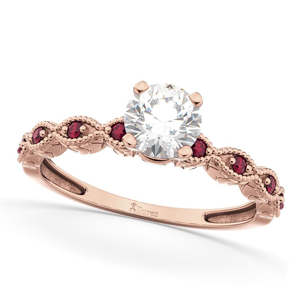 Vintage Diamond & Ruby Engagement Ring 14k Rose Gold 0.50ct