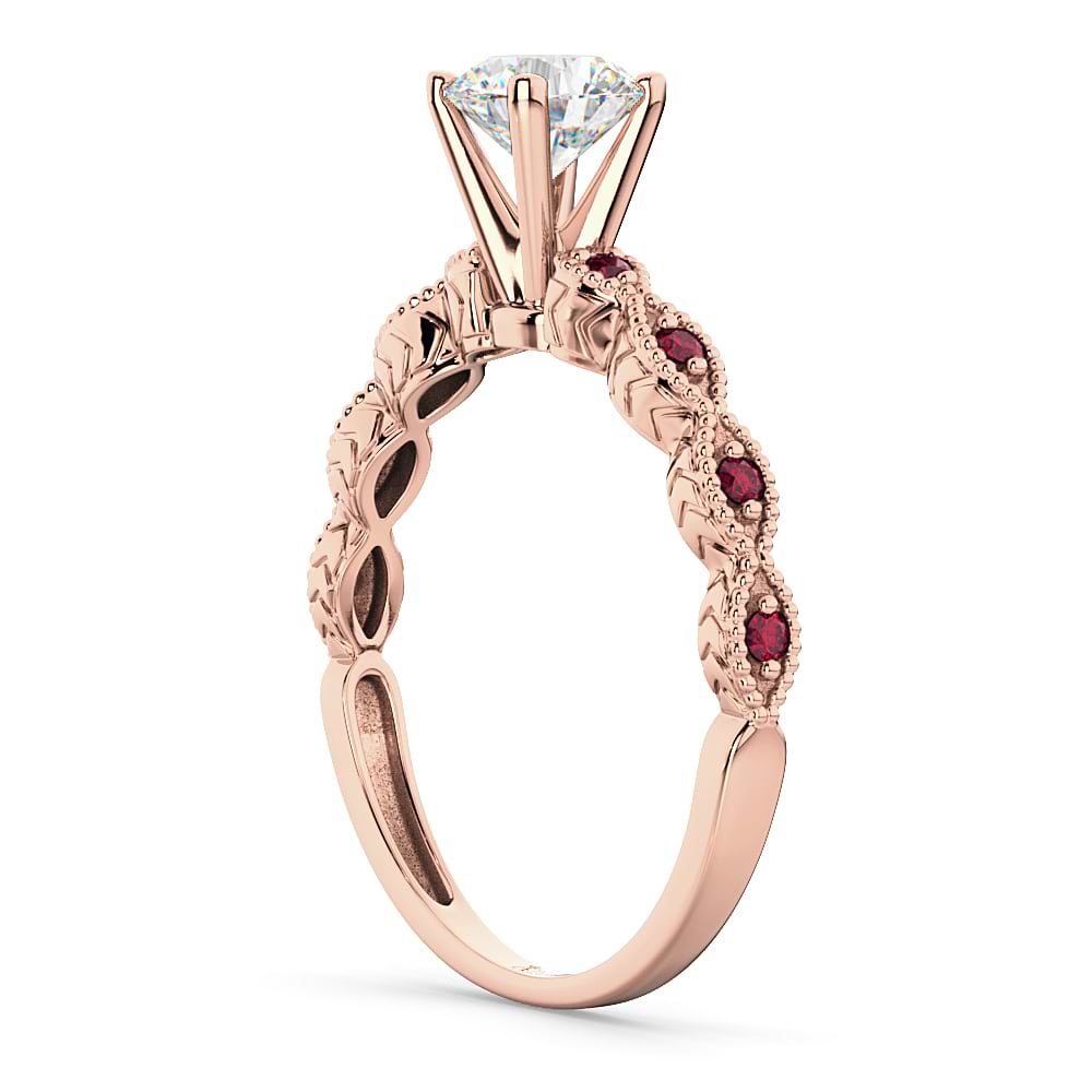 Vintage Diamond & Ruby Engagement Ring 14k Rose Gold 0.50ct