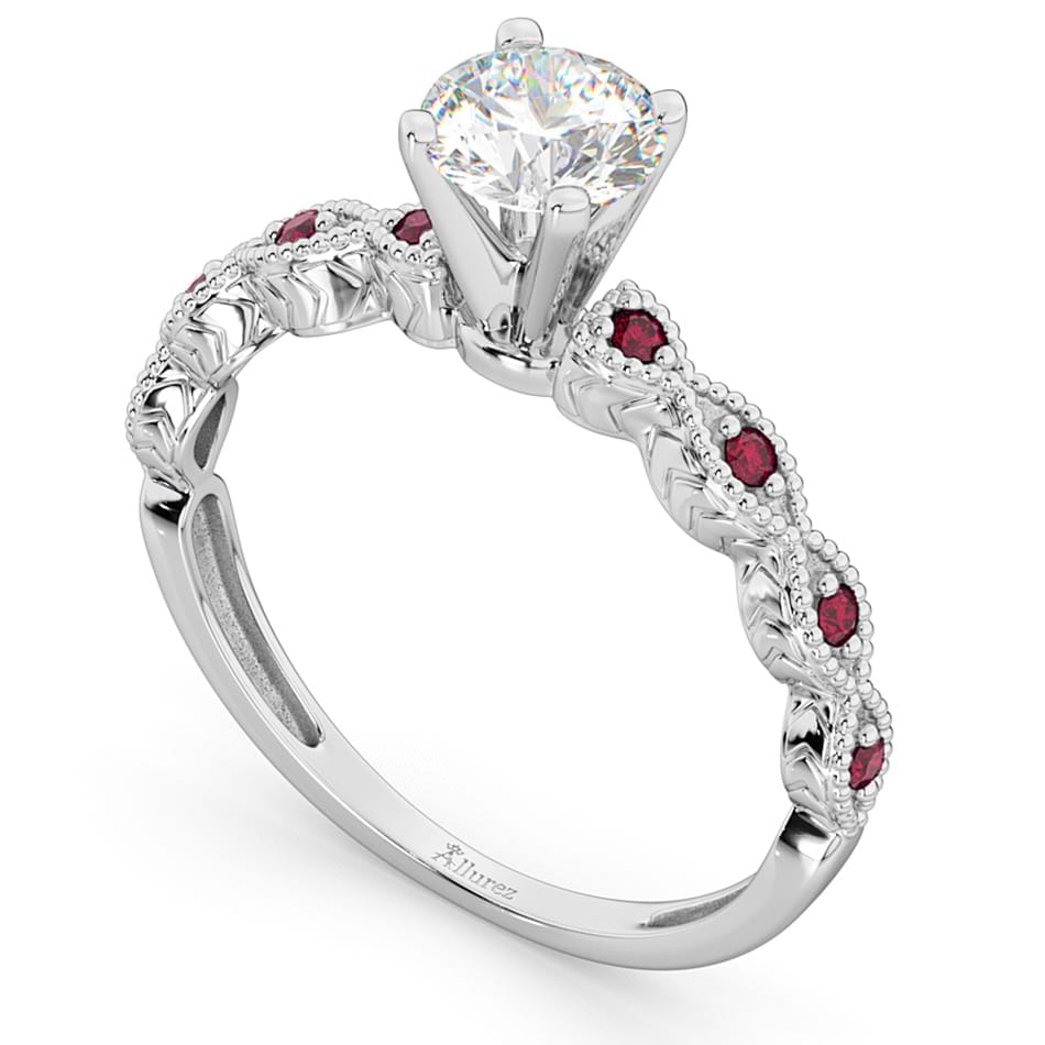 Vintage Diamond & Ruby Engagement Ring 14k White Gold 0.75ct