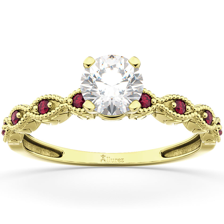 Vintage Lab Grown Diamond & Ruby Engagement Ring 14k Yellow Gold 1.50ct