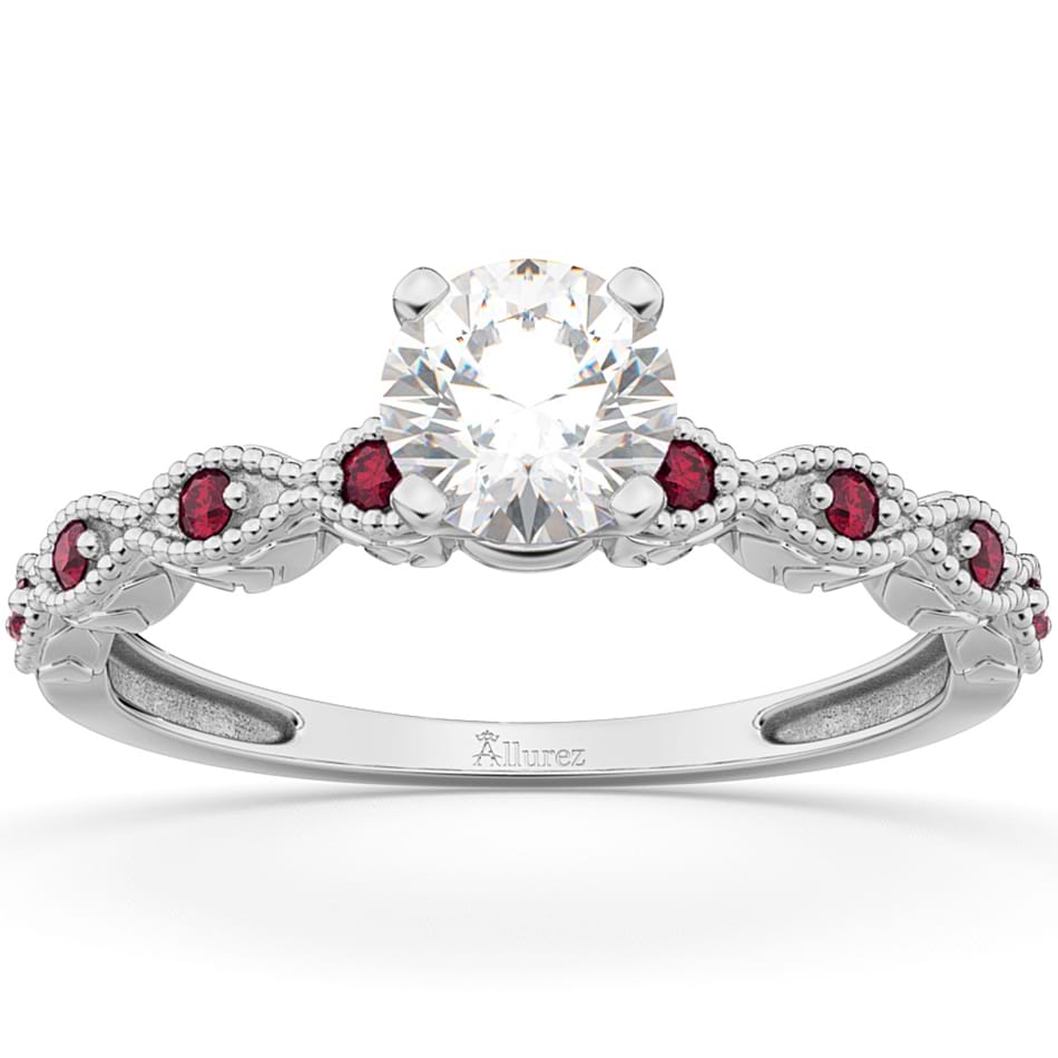 Vintage Lab Grown Diamond & Ruby Engagement Ring Palladium 1.50ct