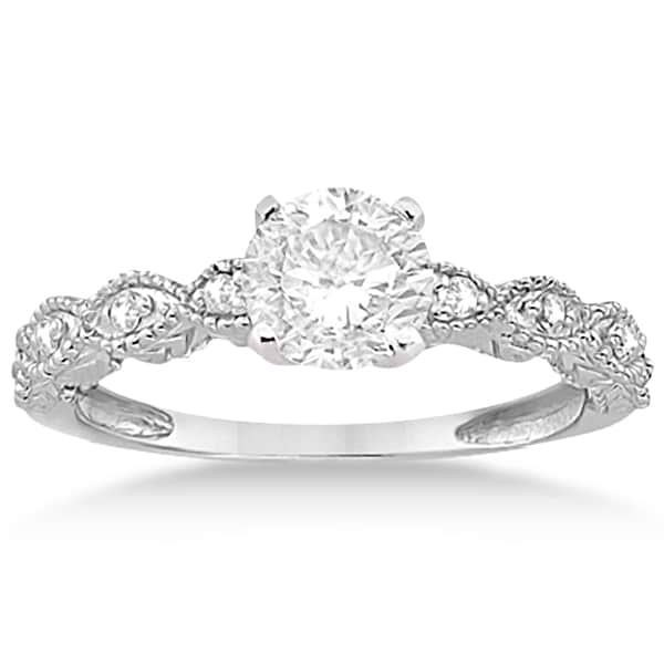 Petite Antique-Design Diamond Bridal Set in 14k White Gold (0.58ct)