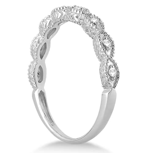 Petite Antique-Design Diamond Bridal Set in 14k White Gold (0.58ct)