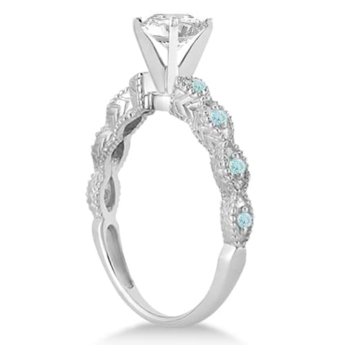 Vintage Diamond & Aquamarine Bridal Set 14k White Gold 0.95ct
