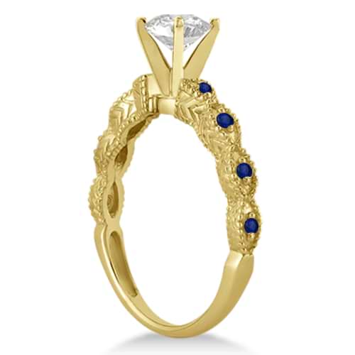 Vintage Diamond & Blue Sapphire Bridal Set 18k Yellow Gold 0.70ct