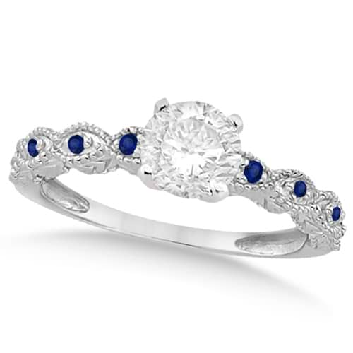 Vintage Diamond & Blue Sapphire Bridal Set Palladium 0.70ct