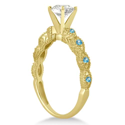 Vintage Diamond & Blue Topaz Bridal Set 14k Yellow Gold 1.70ct