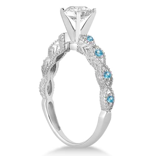 Vintage Diamond & Blue Topaz Bridal Set 18k White Gold 0.95ct